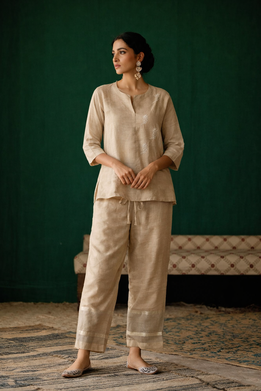 Natural Oregano Cotton Salwar Set for Women | Minimal Ethnic Co-ord Set – DIVA