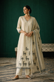 Natural Off White Printed Cotton Salwar Suit Set with Dupatta | Elegant Ethnic Wear – DIVA
