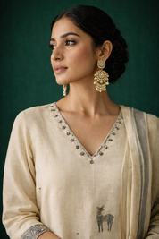 Natural Off White Printed Cotton Salwar Suit Set with Dupatta | Elegant Ethnic Wear – DIVA