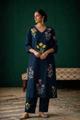 Peacock Blue Floral Embroidered Salwar Set for Women | Elegant Ethnic Wear – DIVA