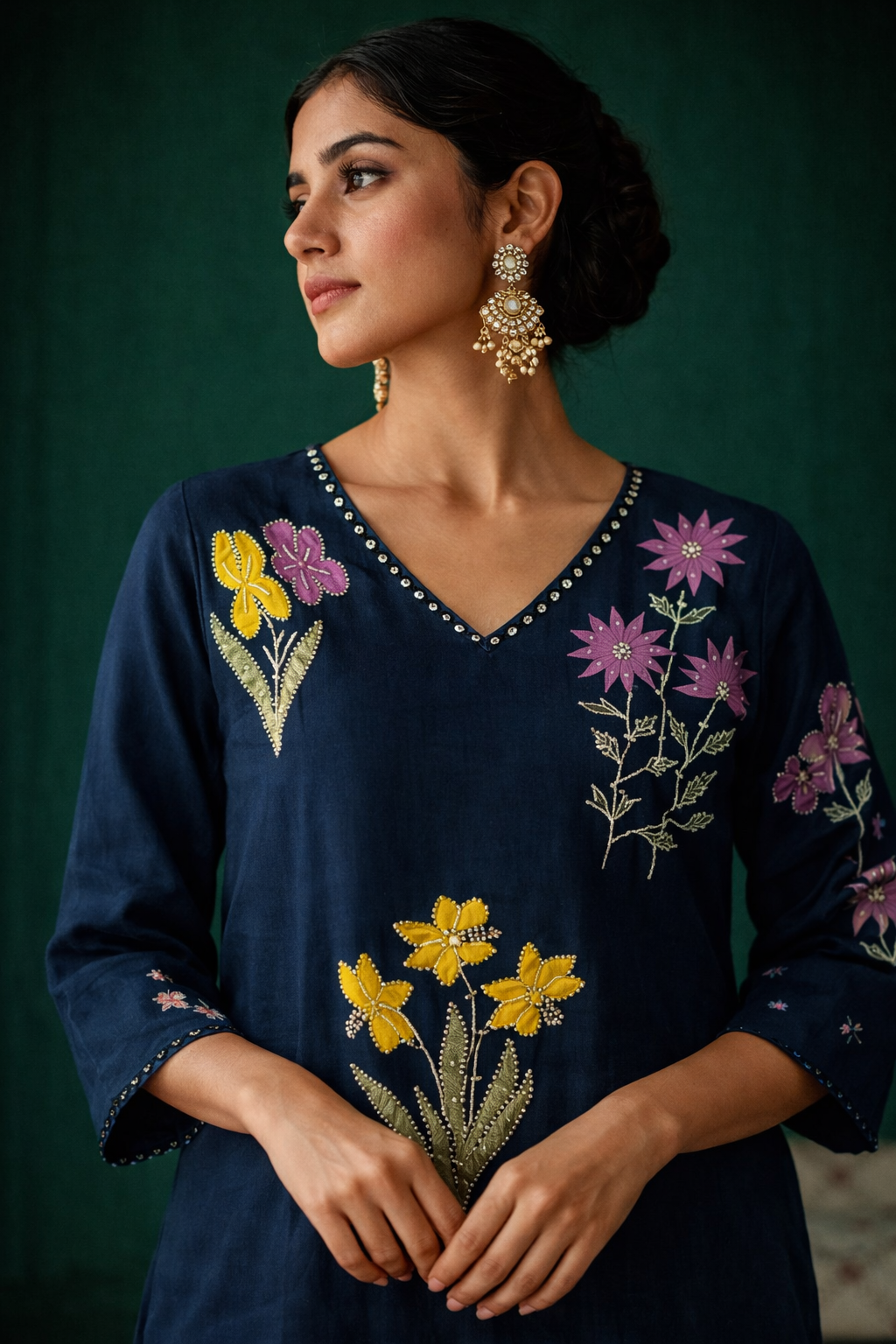 Peacock Blue Floral Embroidered Salwar Set for Women | Elegant Ethnic Wear – DIVA