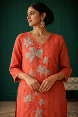 Burnt Orange Floral Embroidered Salwar Set for Women | Elegant Ethnic Wear – DIVA