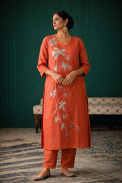 Burnt Orange Floral Embroidered Salwar Set for Women | Elegant Ethnic Wear – DIVA