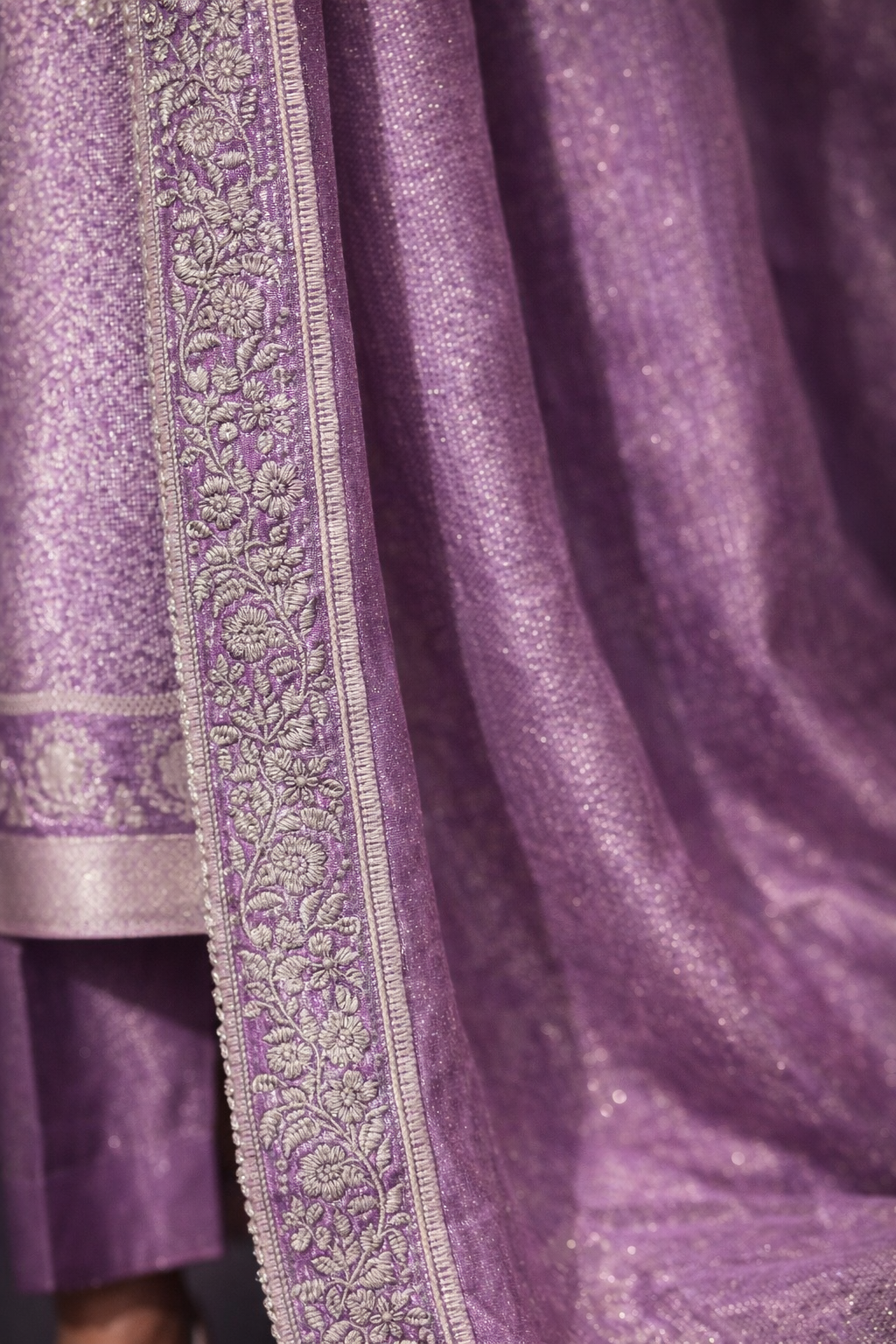 Lavender Banarasi Silk Salwar Suit | Silver Zari Woven Kurta with Churidar & Dupatta | Diva