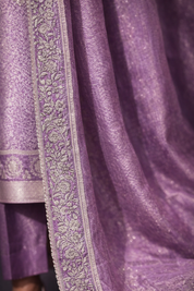 Lavender Banarasi Silk Salwar Suit | Silver Zari Woven Kurta with Churidar & Dupatta | Diva