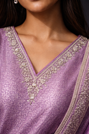 Lavender Banarasi Silk Salwar Suit | Silver Zari Woven Kurta with Churidar & Dupatta | Diva