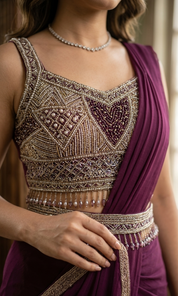 DIVA Wine Embellished Tissue Ready-Made Saree with Designer Blouse