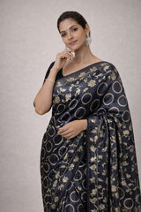 Navy Blue Silk Woven Saree | DIVA