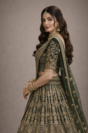 DIVA Mehandi Green Heavy Embroidered Bridal Lehenga Set with Dupatta
