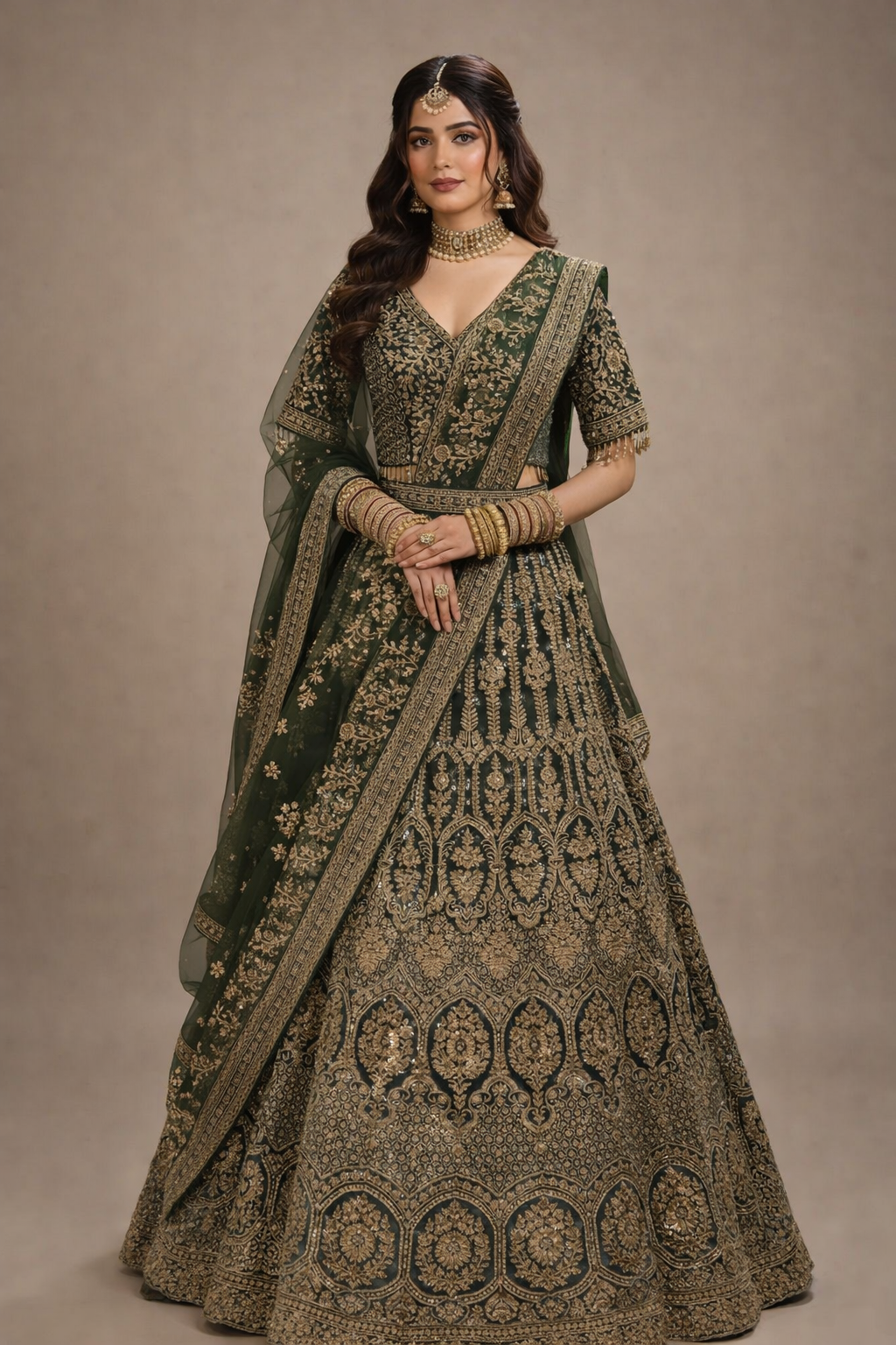 DIVA Mehandi Green Heavy Embroidered Bridal Lehenga Set with Dupatta