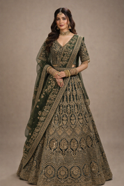 DIVA Mehandi Green Heavy Embroidered Bridal Lehenga Set with Dupatta