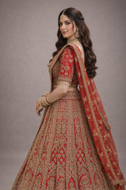 DIVA Red Heavy Embroidered Bridal Lehenga Set with Designer Blouse & Dupatta