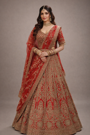 DIVA Red Heavy Embroidered Bridal Lehenga Set with Designer Blouse & Dupatta