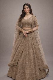 DIVA Chikoo Beige Heavy Embroidered Bridal Lehenga Set with Dupatta