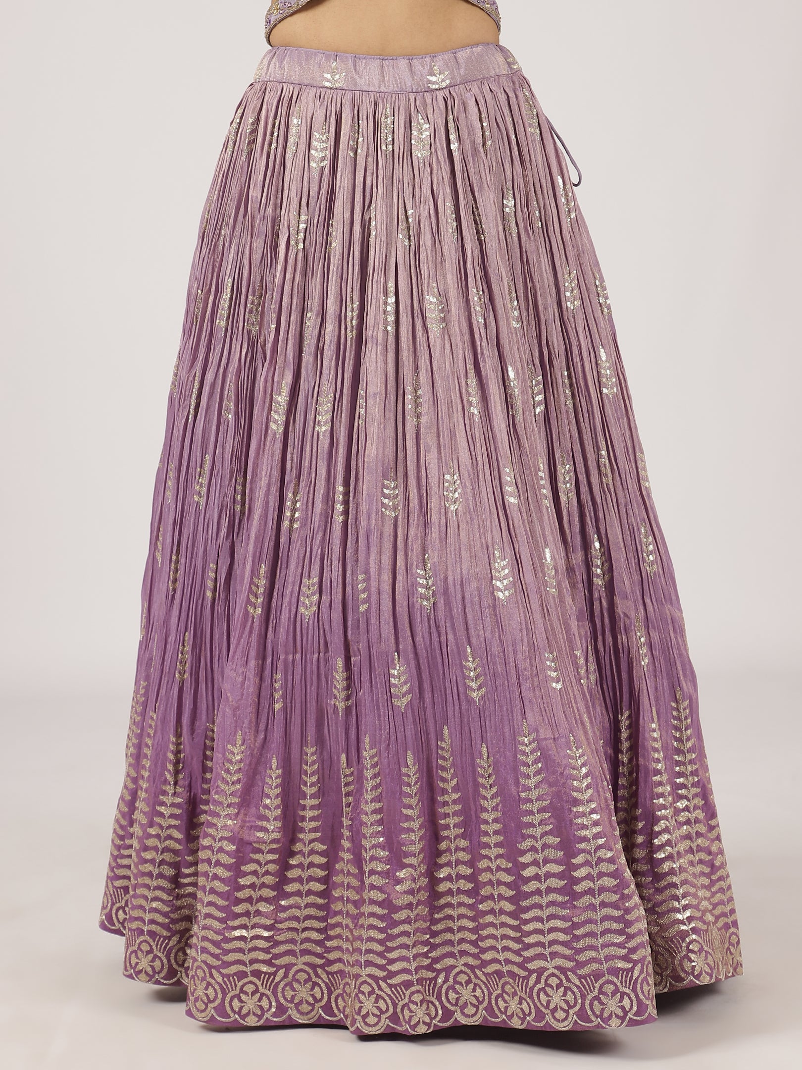 Elegant Lavender Sequined Lehenga with Embellished Blouse and Brocade Dupatta