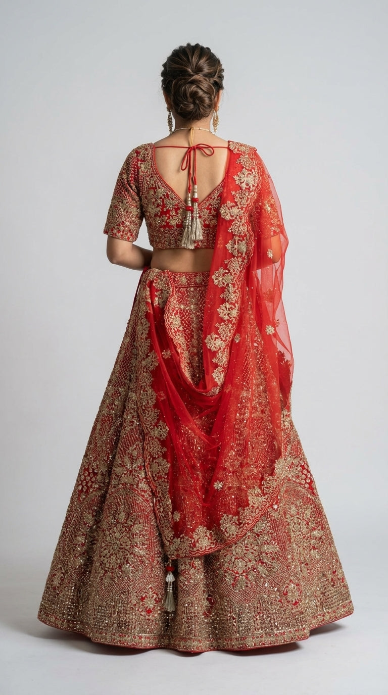 DIVA Red Bridal Lehenga Choli with Net Dupatta | Heavy Gold Zari & Sequin Embroidery | Wedding & Festive Occasion Wear