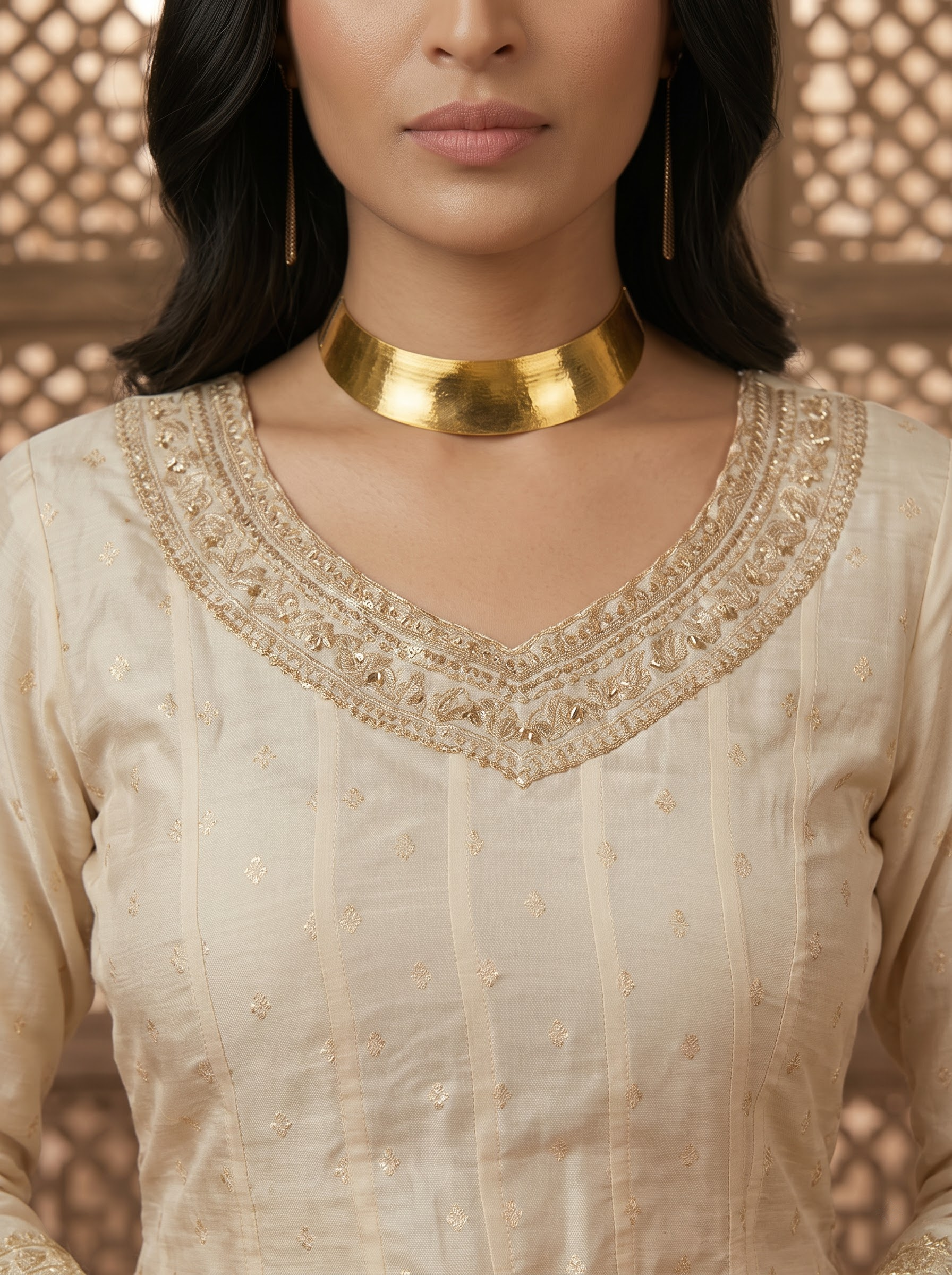 Ivory Anarkali Suit with Pink Banarasi Dupatta