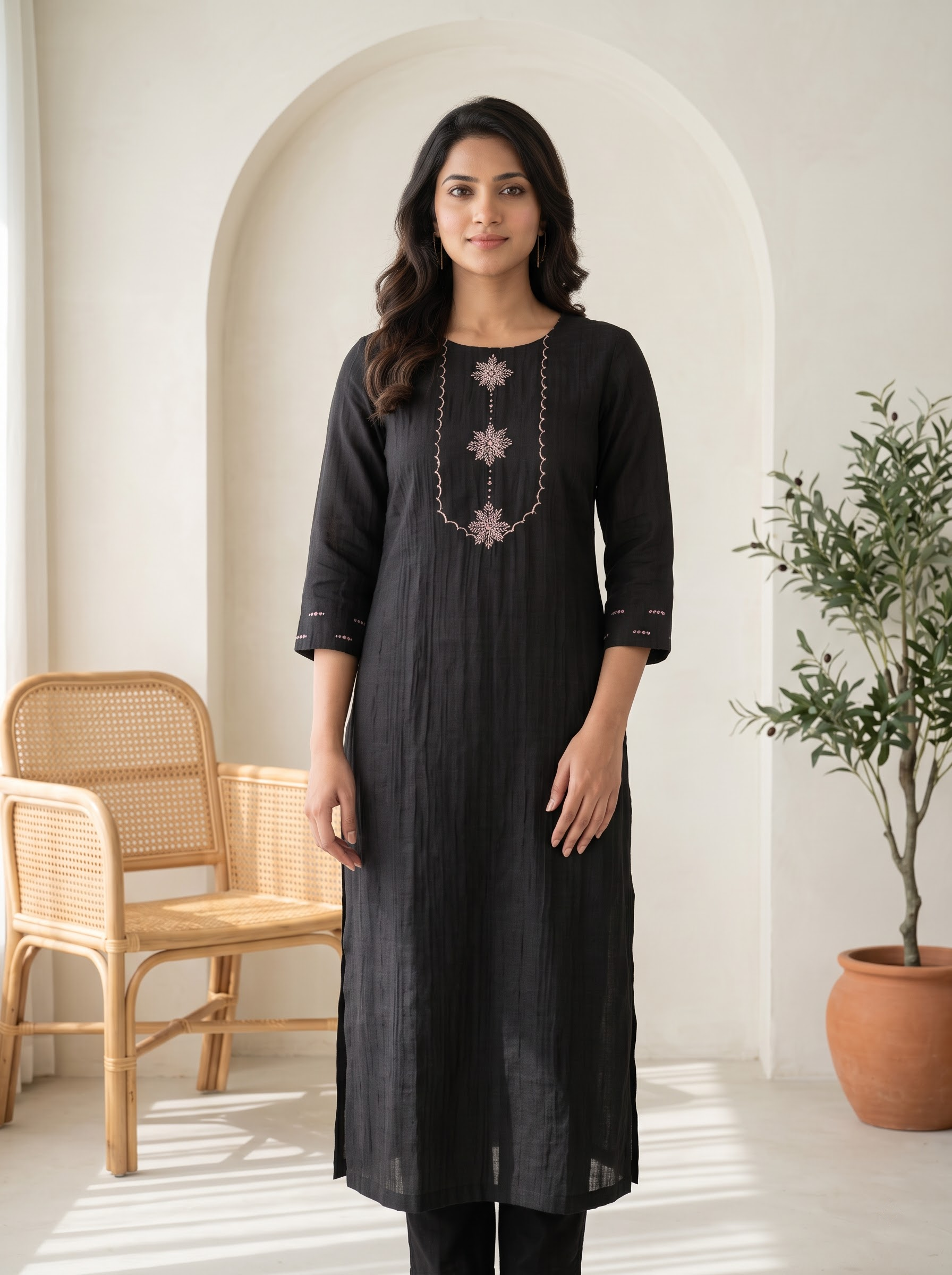 Black Linen Cotton Co-ord Set – Everyday Elegant Kurta & Pant Pair