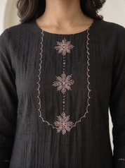 Black Linen Cotton Co-ord Set – Everyday Elegant Kurta & Pant Pair
