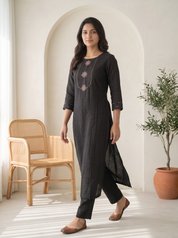 Black Linen Cotton Co-ord Set – Everyday Elegant Kurta & Pant Pair