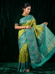 Lime Green Kanchipuram Silk Saree with Sea Green Woven Pallu