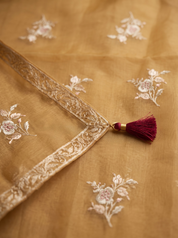 Golden Mustard Anarkali Set with Kundan Work Yoke & Floral Dupatta