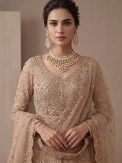 Golden Beige Sequin Mastani Lehenga Gown – Festive Wear