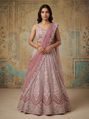 Dusty Pink Net Lehenga Choli with Sequin Floral Embroidery