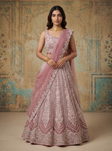 Dusty Pink Net Lehenga Choli with Sequin Floral Embroidery