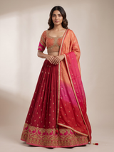 Maroon & Pink Ombre Festive Lehenga Choli in Georgette with Zari Embroidery
