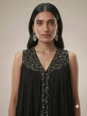 Black Georgette Embellished Crop Top & Palazzo Set