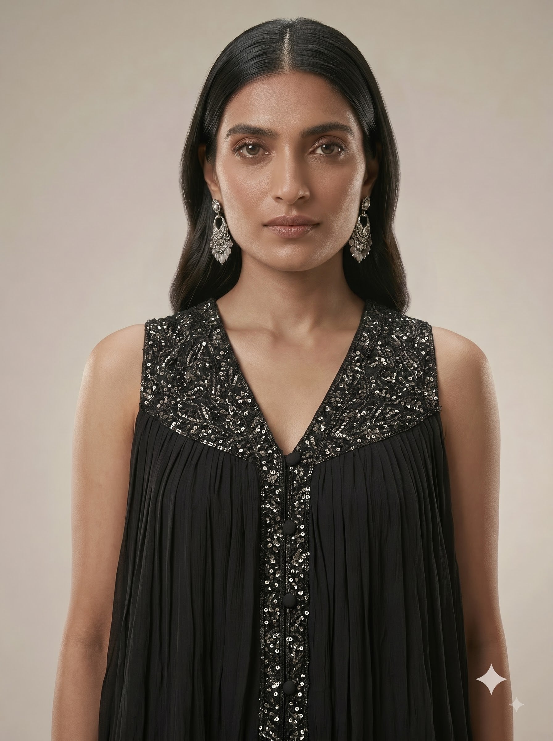 Black Georgette Embellished Crop Top & Palazzo Set