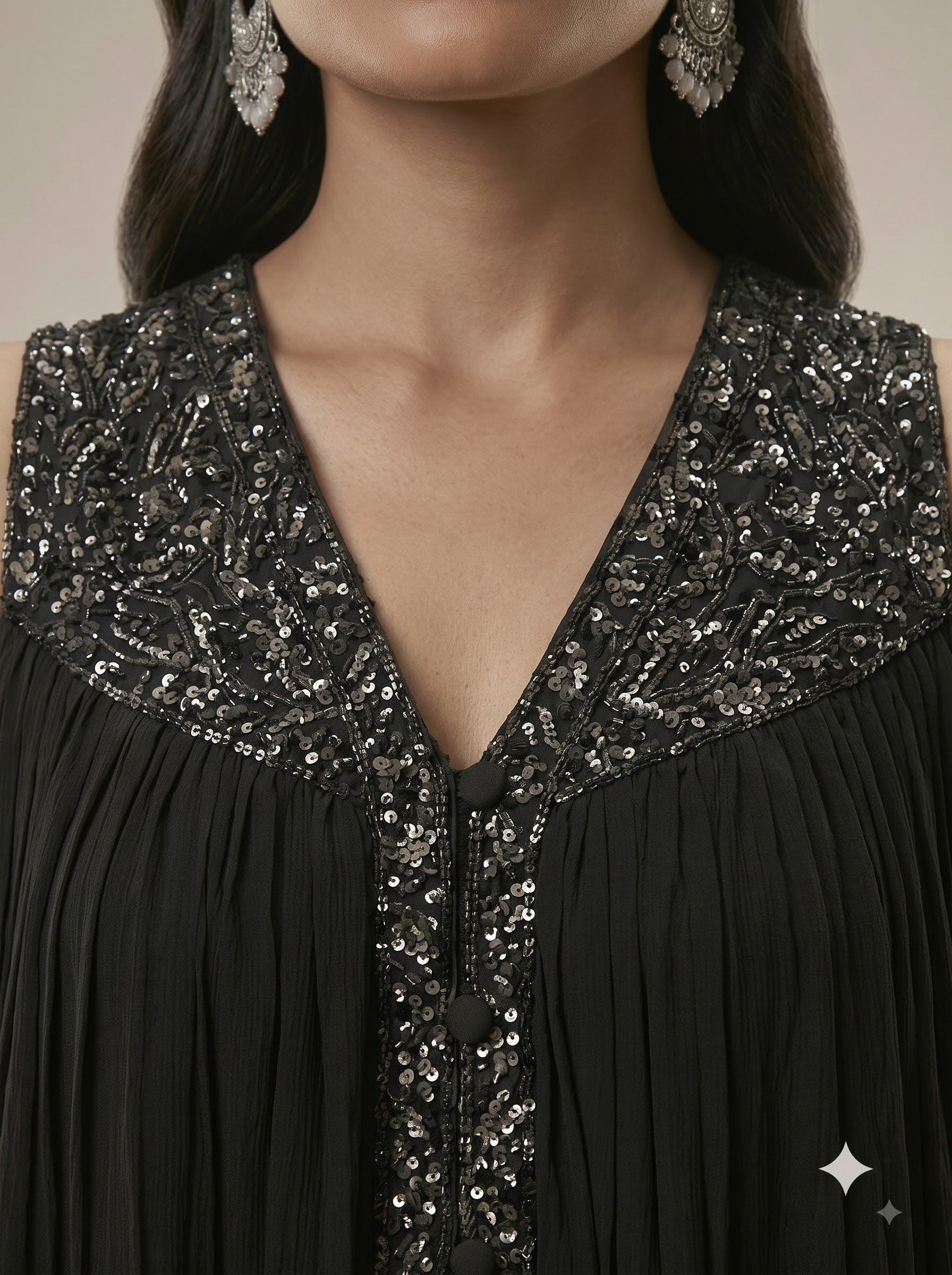 Black Georgette Embellished Crop Top & Palazzo Set