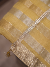 Golden Yellow Tissue Palazzo Suit with Embroidered Neckline and Zari Border Dupatta