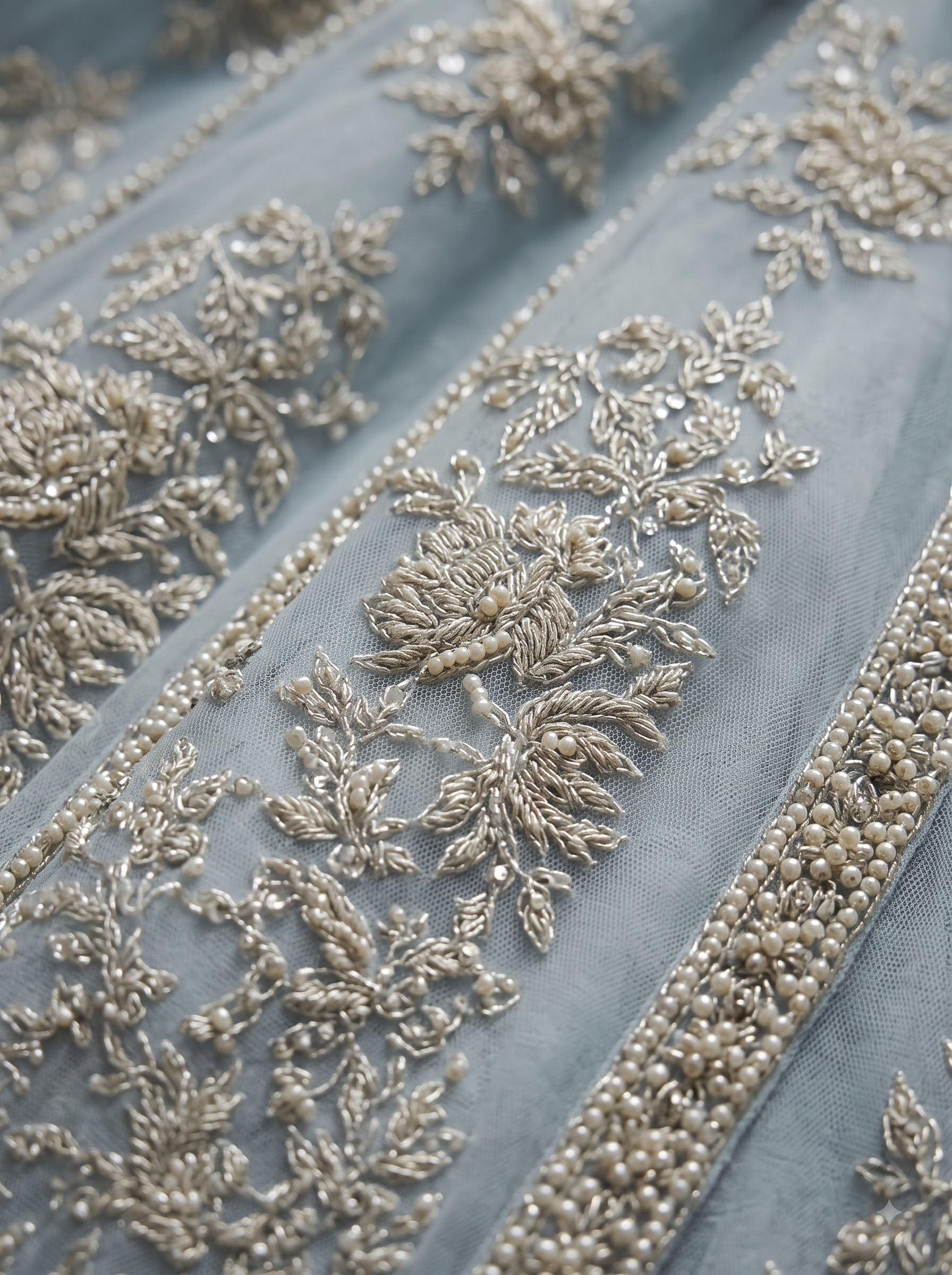 Powder Blue Embroidered Net Gown with Full Sleeves DIVA