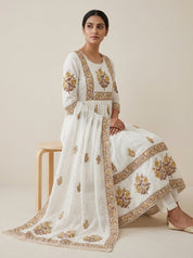 Cream and Brown Geometric Floral Print Cotton Salwar Suit | Ethnic Kurta Set for Women | Festive & Casual Indian Wear