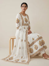 Cream and Brown Geometric Floral Print Cotton Salwar Suit | Ethnic Kurta Set for Women | Festive & Casual Indian Wear