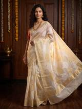 Cream Banarasi Weave Kasavu Style Saree with Zari Border