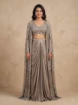 Georgette Readymade Saree Steel Grey With Stitched Blouse