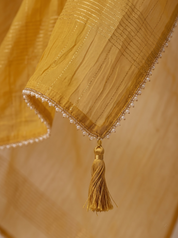 Mustard Yellow Raw Silk Straight Cut Kurta with Floral Embroidered Yoke and Sharara Palazzo Set