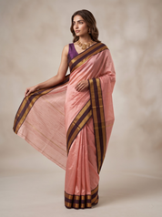Pink Kanchipuram Silk Saree with Contrast Maroon Pallu & Gold Zari Border