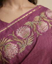 Tussar Silk Checkered Saree in Magenta Wine with Zari Border