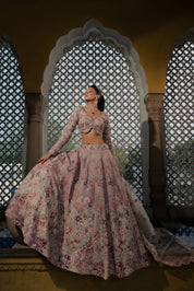 Royal Mauve Hand-Embroidered Lehenga Set