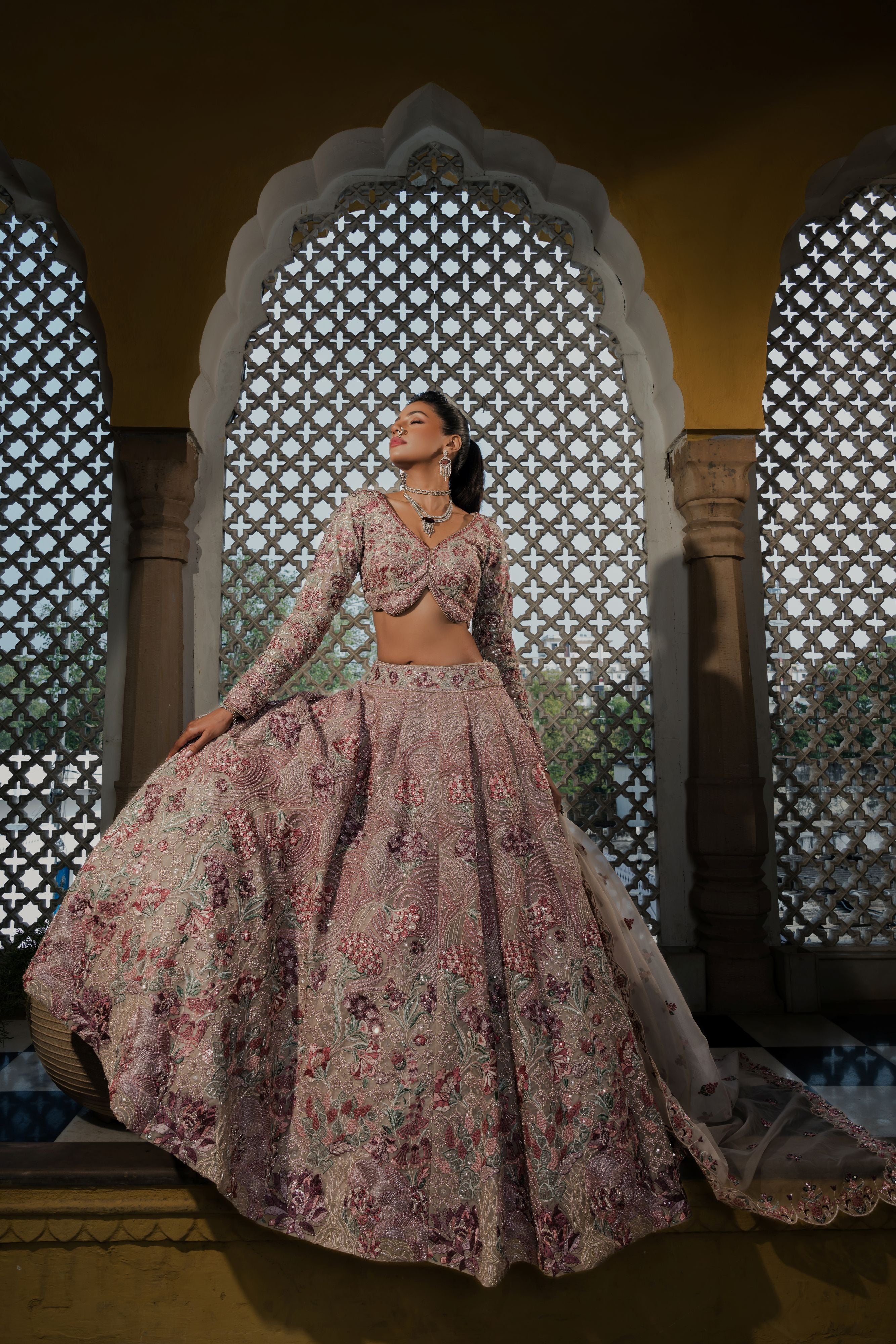 Royal Mauve Hand-Embroidered Lehenga Set