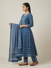 DIVA Navy Blue Floral Paisley Block Print Cotton Salwar Suit | Ethnic Indian Kurta Set for Women