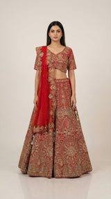 DIVA Red Bridal Lehenga Choli with Net Dupatta | Heavy Gold Zari & Sequin Embroidery | Wedding & Festive Occasion Wear