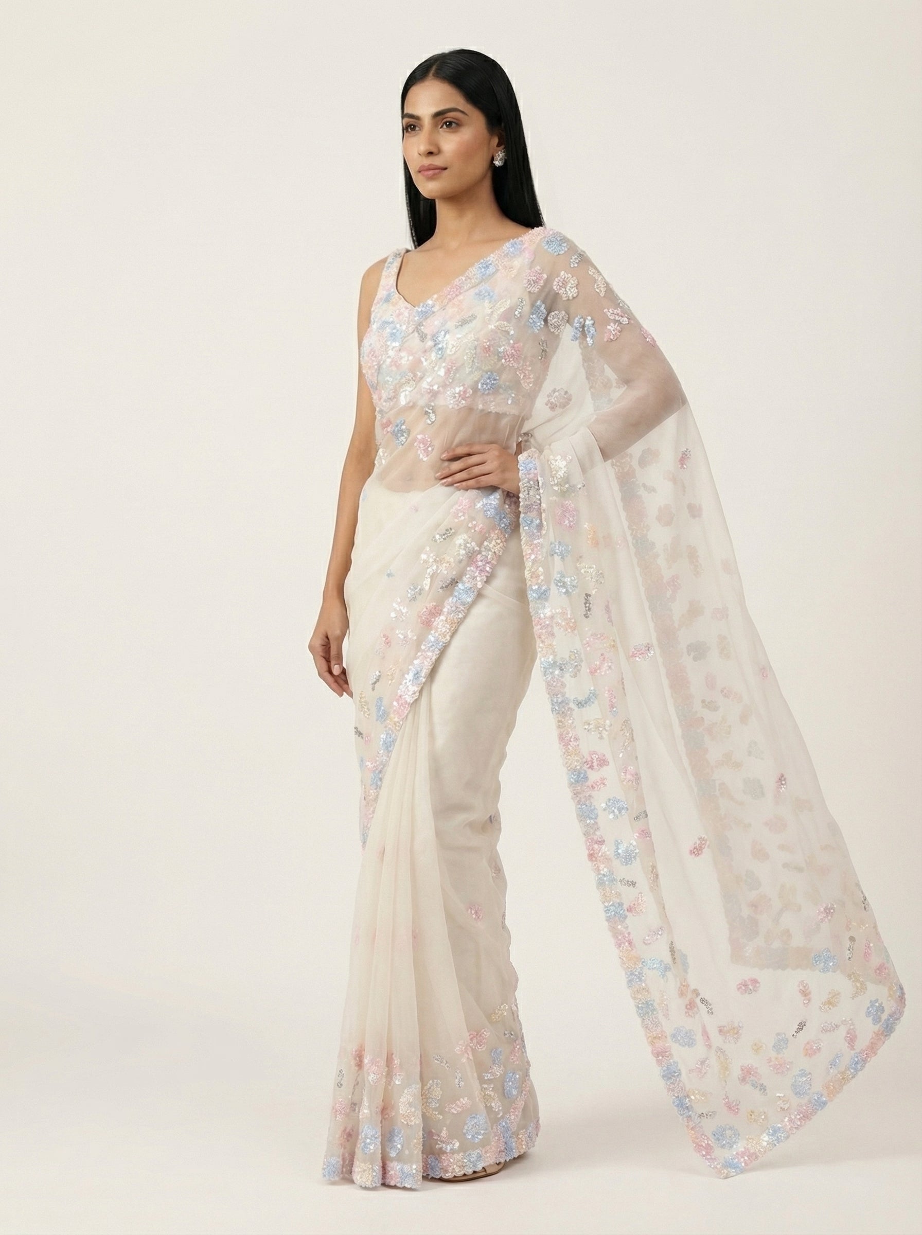 DIVA Celebration Georgette Saree with Heavy Multicolour Sequin Work | Premium Party Wear Saree