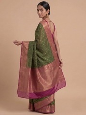 Bottle Green Kanjeevaram Silk Saree with Contrast Pink Zari Pallu
