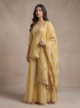 Golden Yellow Tissue Palazzo Suit with Embroidered Neckline and Zari Border Dupatta