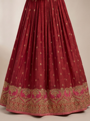 Maroon & Pink Ombre Festive Lehenga Choli in Georgette with Zari Embroidery